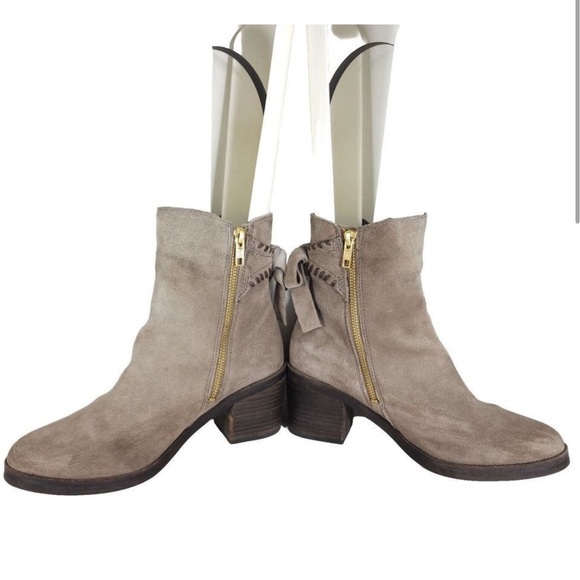 UGG Mousse Suede Leather Whipstitch Back Bow Ankle Boots - Picture 5 of 7